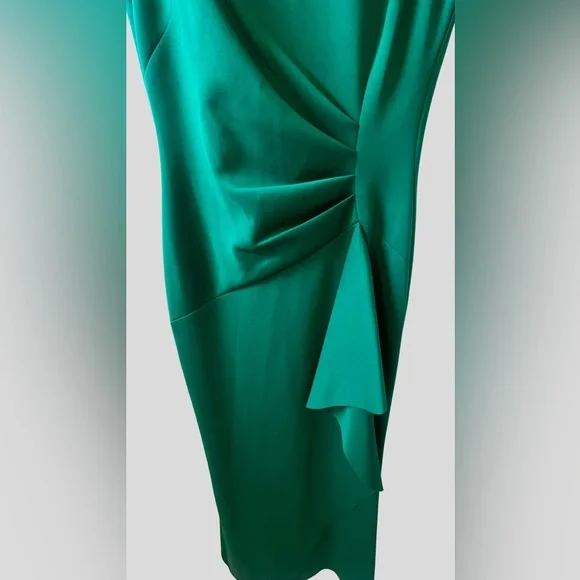 Eliza J Green Sleeveless Side Tuck Sleek Ruffle Gown Dress Size 8 full length - Picture 6 of 8